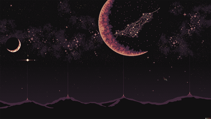 Pixel art space scene with planets and stars