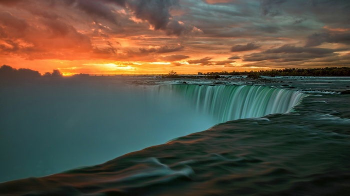Niagara Falls at sunset with dramatic clouds