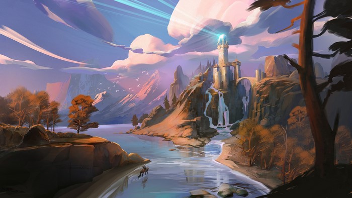 Fantasy landscape with castle and river