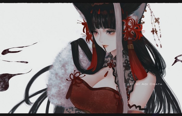 Anime girl with black hair and animal ears