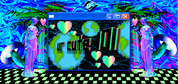 Internet Explorer Vaporwave Aesthetic with Statues and Earth