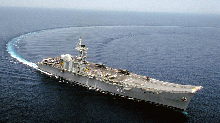 Spanish Navy aircraft carrier R11 sailing in the ocean