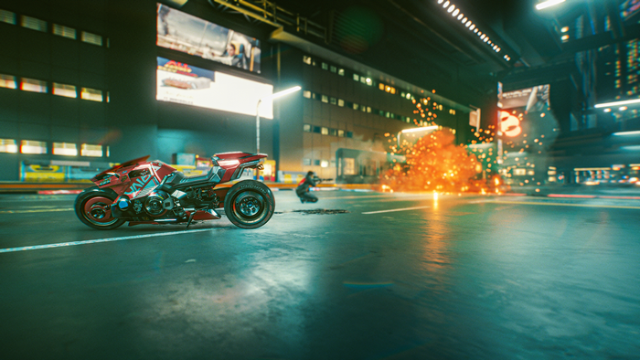 4K Cyberpunk 2077 motorcycle with explosion