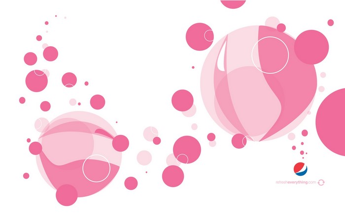 Pepsi logo with pink bubbles and text