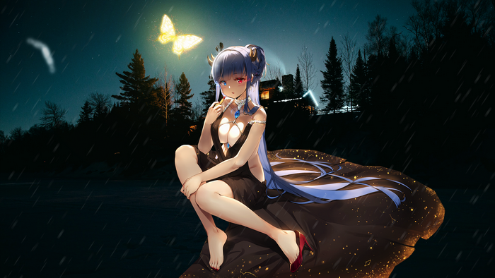 Ibuki from Azur Lane in a black dress at night