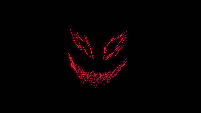 Neon Smiling Demon with Glitch Art