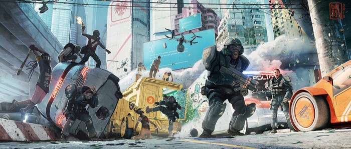 DOFRESH science fiction artwork of futuristic city conflict