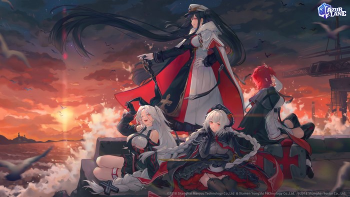 Azur Lane: Peter Strasser, Weser, Prinz Heinrich, and Nurnberg at Sunset