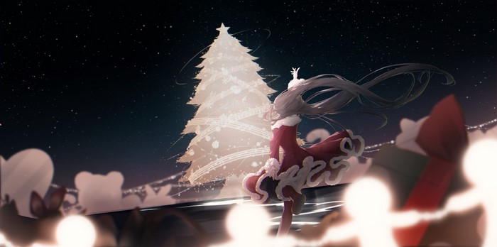 Anime Santa Girl with Christmas Tree