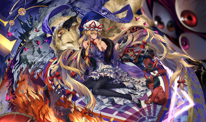 Yakumo Yukari from Touhou with fox and demons