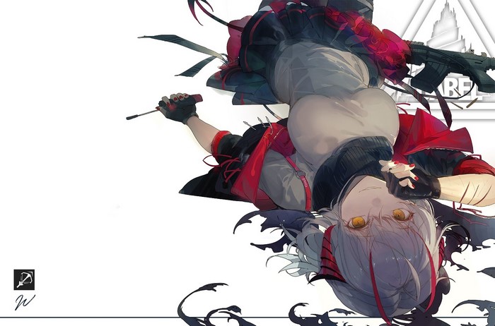 W from Arknights with a gun and knife