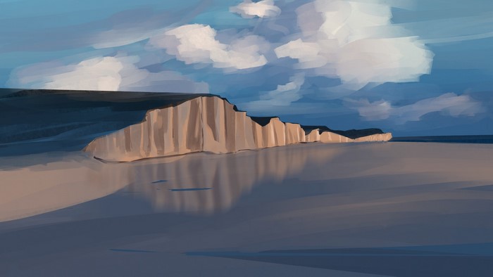 Digital painting of a coastal cliff landscape by Aamira Mulla