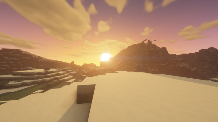 Minecraft desert landscape at sunrise