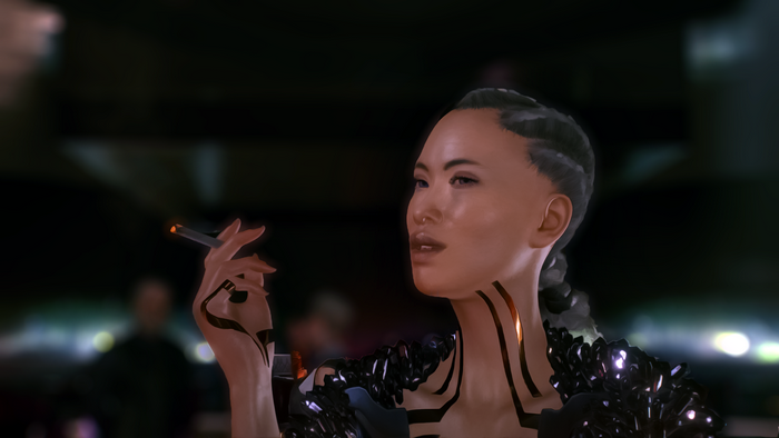Woman smoking in Cyberpunk 2077
