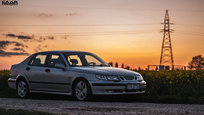 4K Silver Saab 9-5 in Podkarpacie at Sunset