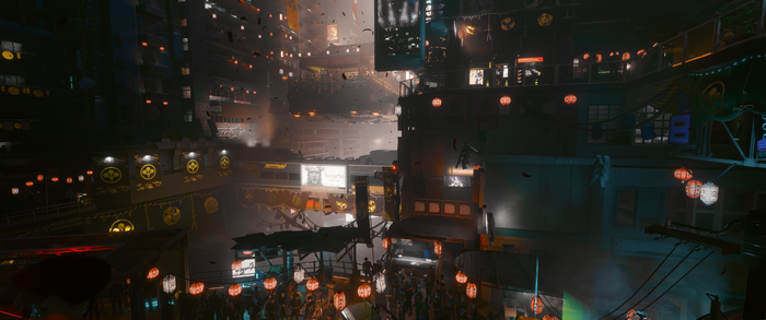 Cyberpunk 2077 Night City street festival