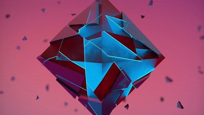 Abstract geometric sculpture with blue light