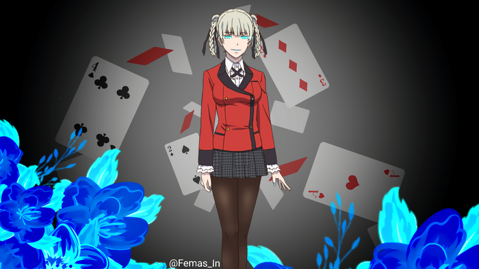 Kirari Momobami from Kakegurui with playing cards