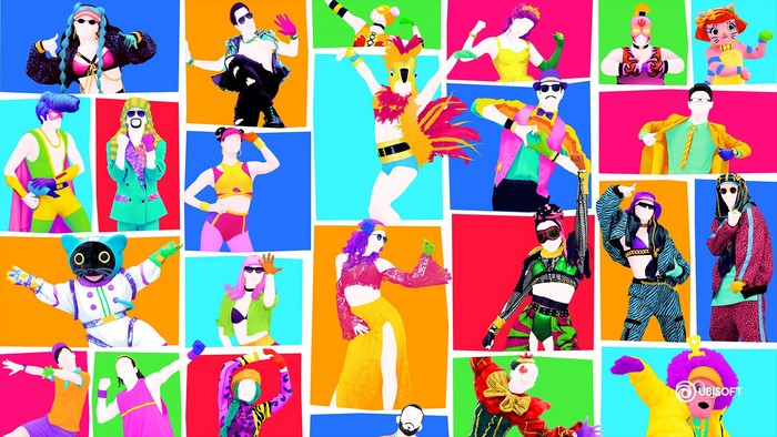 Just Dance characters in colorful panels