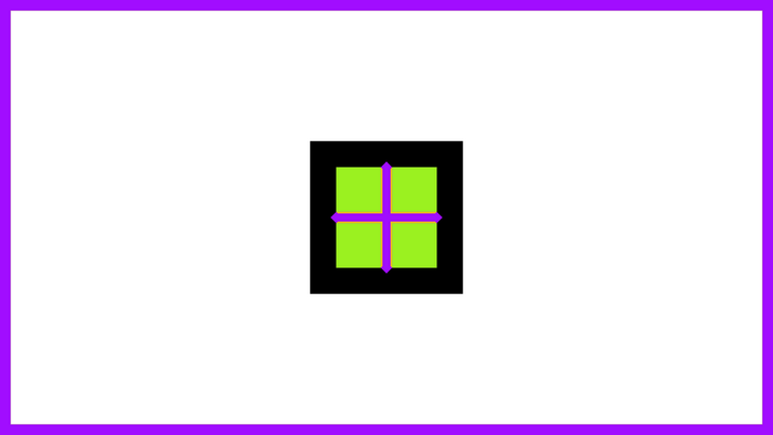 Minimalist design with a black square and green quadrants with purple arrows