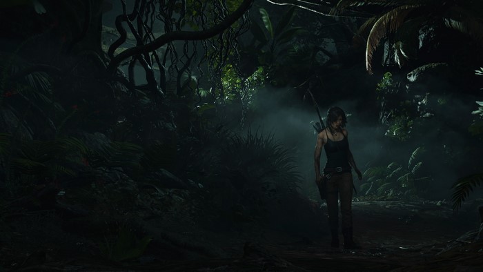 Lara Croft from Shadow of the Tomb Raider in a jungle