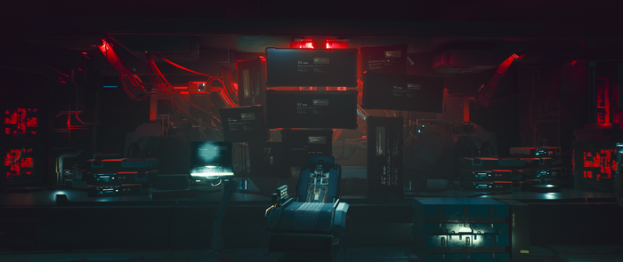 Cyberpunk 2077 computer setup with multiple monitors