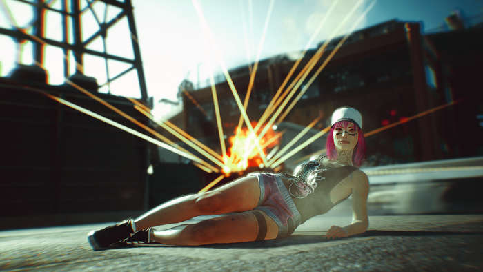 Woman with pink hair in Cyberpunk 2077