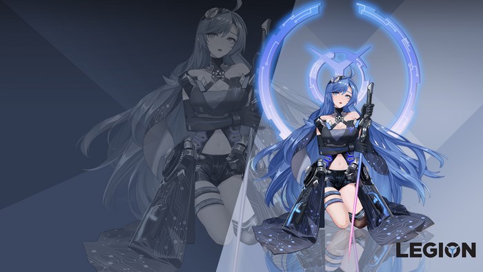 Anime girl with blue hair and sword