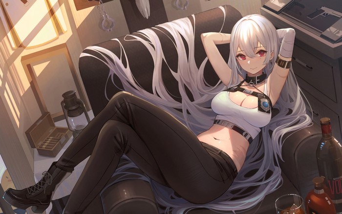Sovetskaya Rossiya from Azur Lane relaxing on a couch