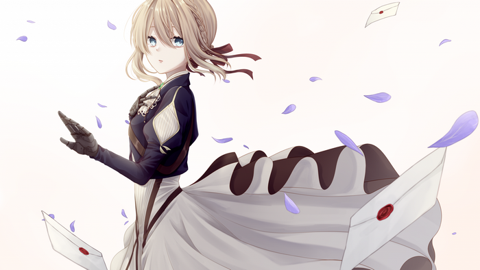 Violet Evergarden with letters and petals