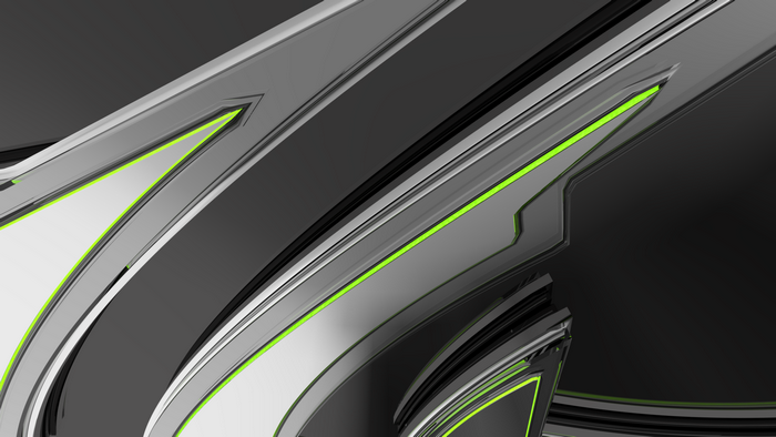 Abstract metallic shapes with neon green accents