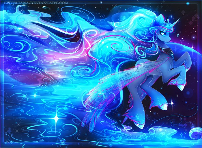 Princess Luna in Vibrant Blue Fantasy Art