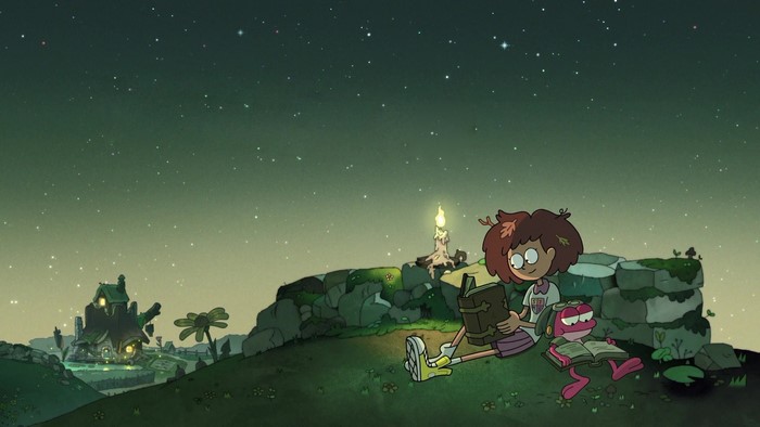 Anne and Sprig reading under the stars