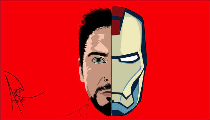 4K Iron Man and Tony Stark split face