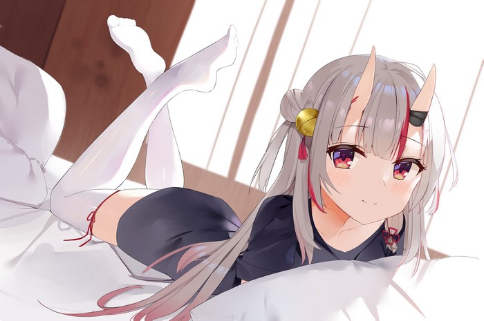 Nakiri Ayame from Hololive, Oni girl in bed