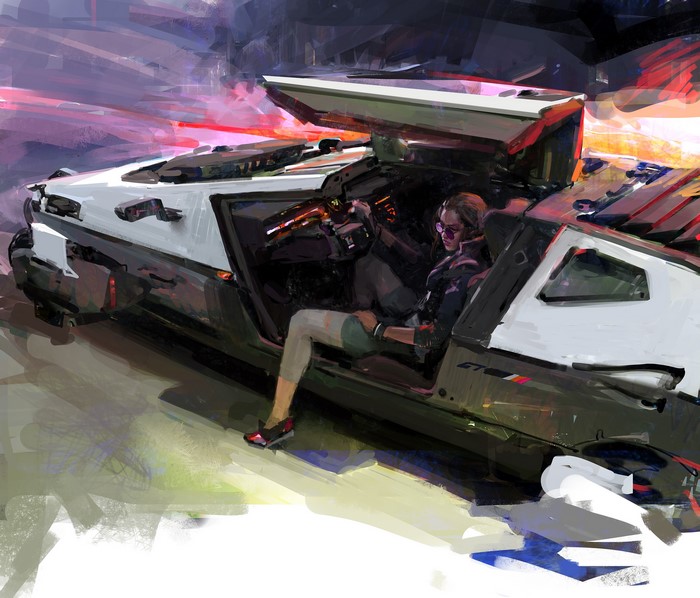 Woman in futuristic car, Cyberpunk 2077 fan art
