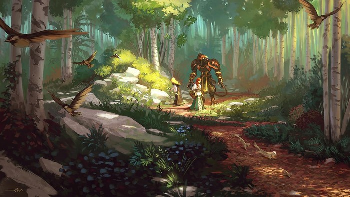 Fantasy Forest with Warrior and Magic Users