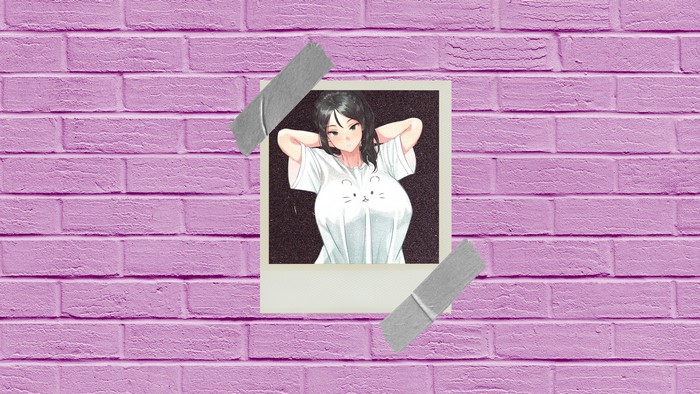 Anime girl in a cat t-shirt