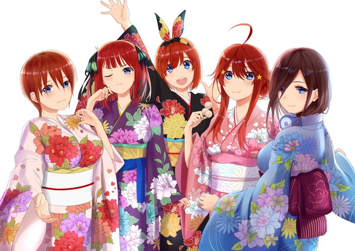 The Quintessential Quintuplets: Nakano sisters in kimonos