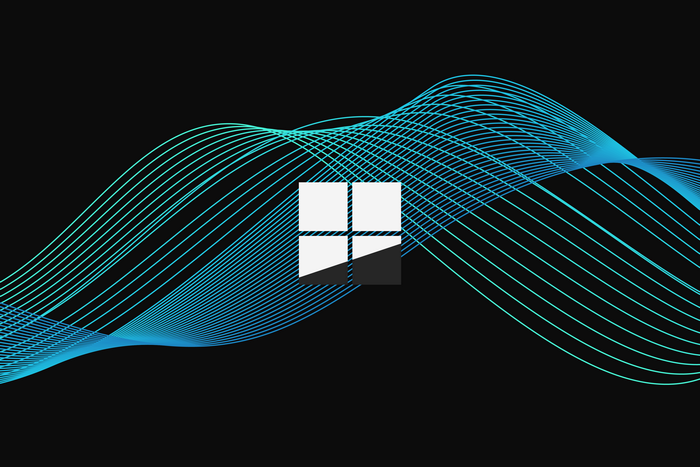 Windows logo with blue and green waveforms