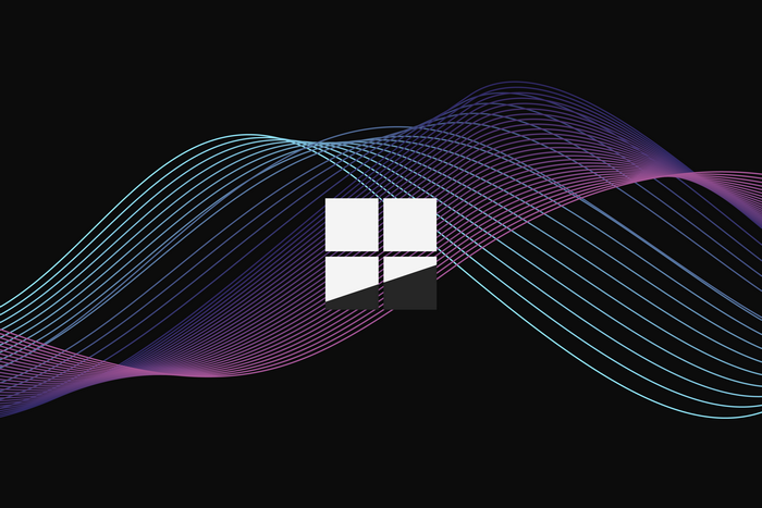 Windows logo with abstract waveforms