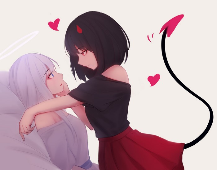 Angel and Demon Girls Digital Art Portrait