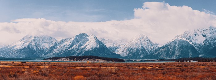 Snow-capped mountains in Grand Teton National Park, Wyoming