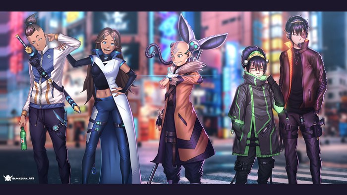 Cyberpunk Avatar Characters in a Neon City