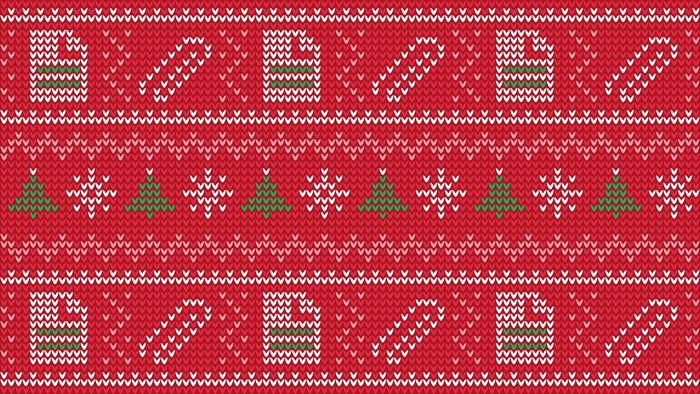 Red Christmas knit pattern with trees and ornaments