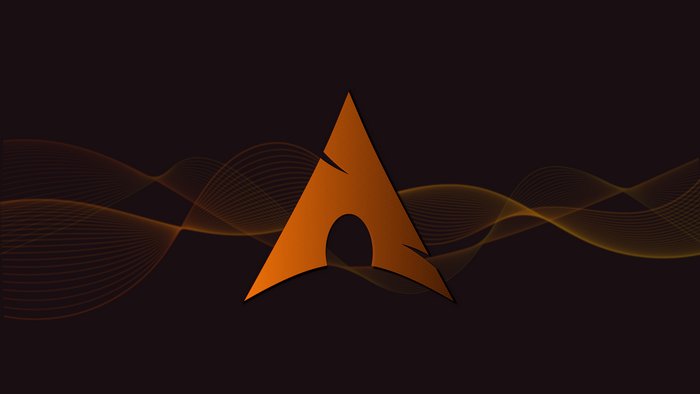 Arch Linux logo with abstract orange waves