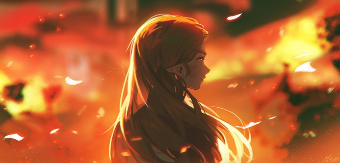 Anime girl with long blonde hair in profile