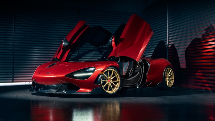 Red McLaren 720S with Scissor Doors and Gold Wheels
