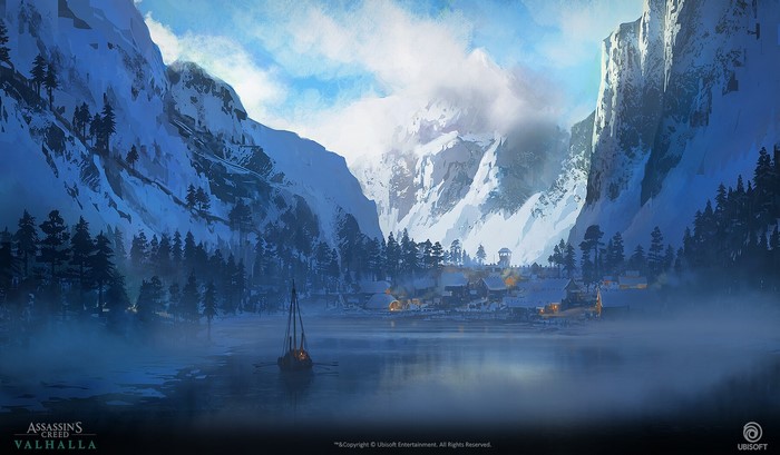 Assassin's Creed Valhalla snowy mountain village