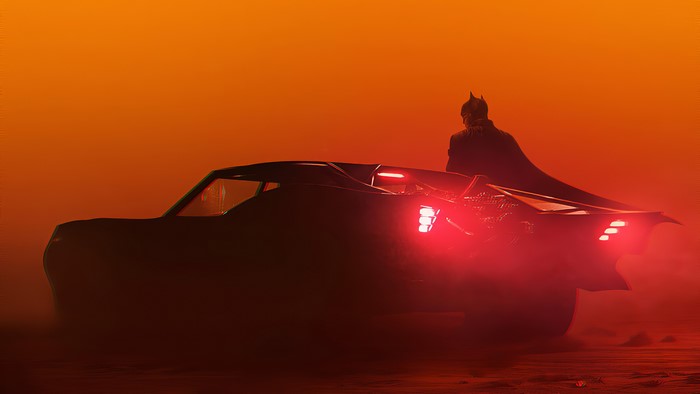 Batman from The Batman (2021) in a car